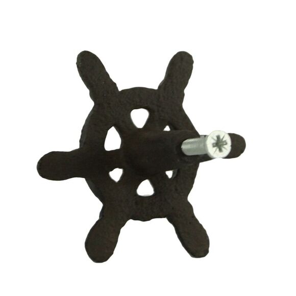Dark Brown Cast Iron Nautical Ship Wheel Drawer Pulls or Cabinet Knobs Set of 12 - Picture 3 of 3